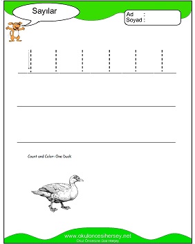 okul öncesi 1 sayısı çizgi çalışması